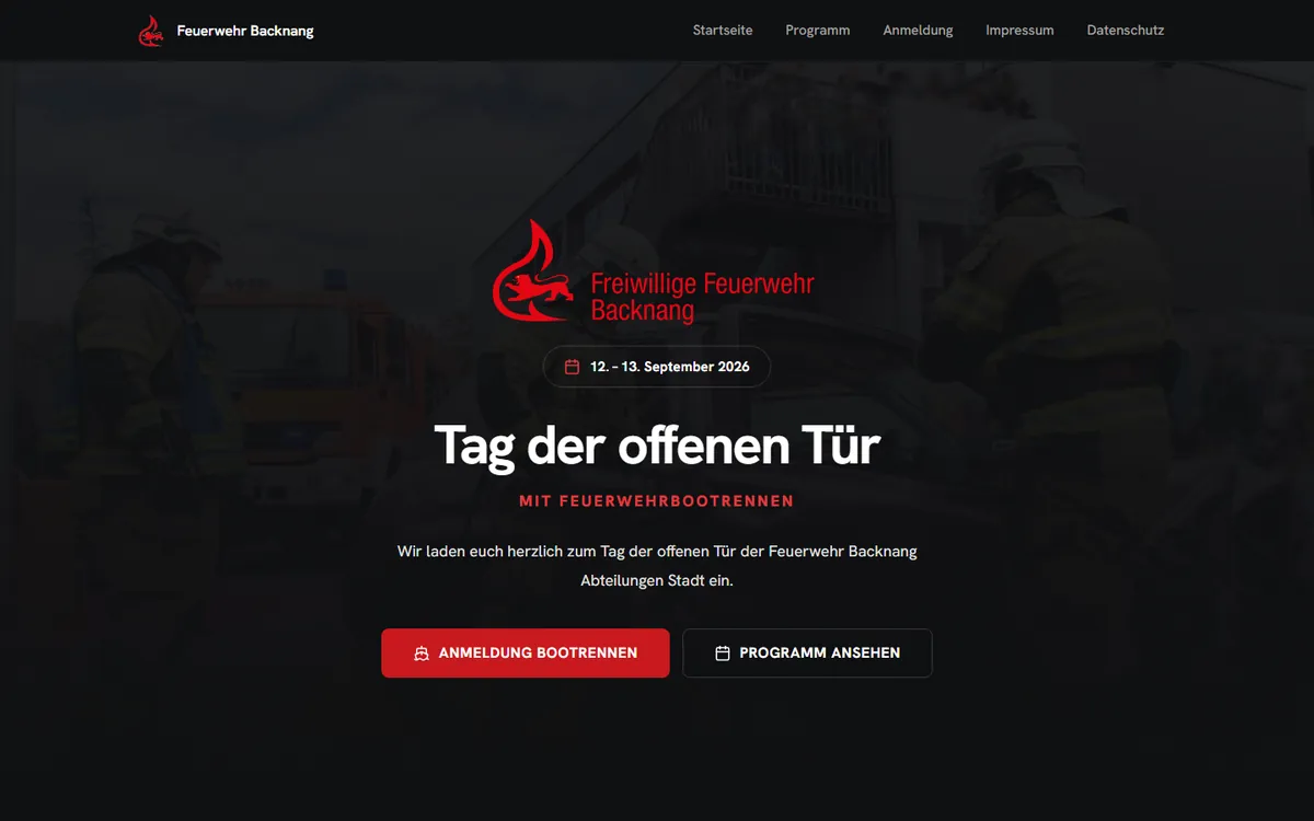 Webseite zum Tag der offenen Tür der Feuerwehr Backnang